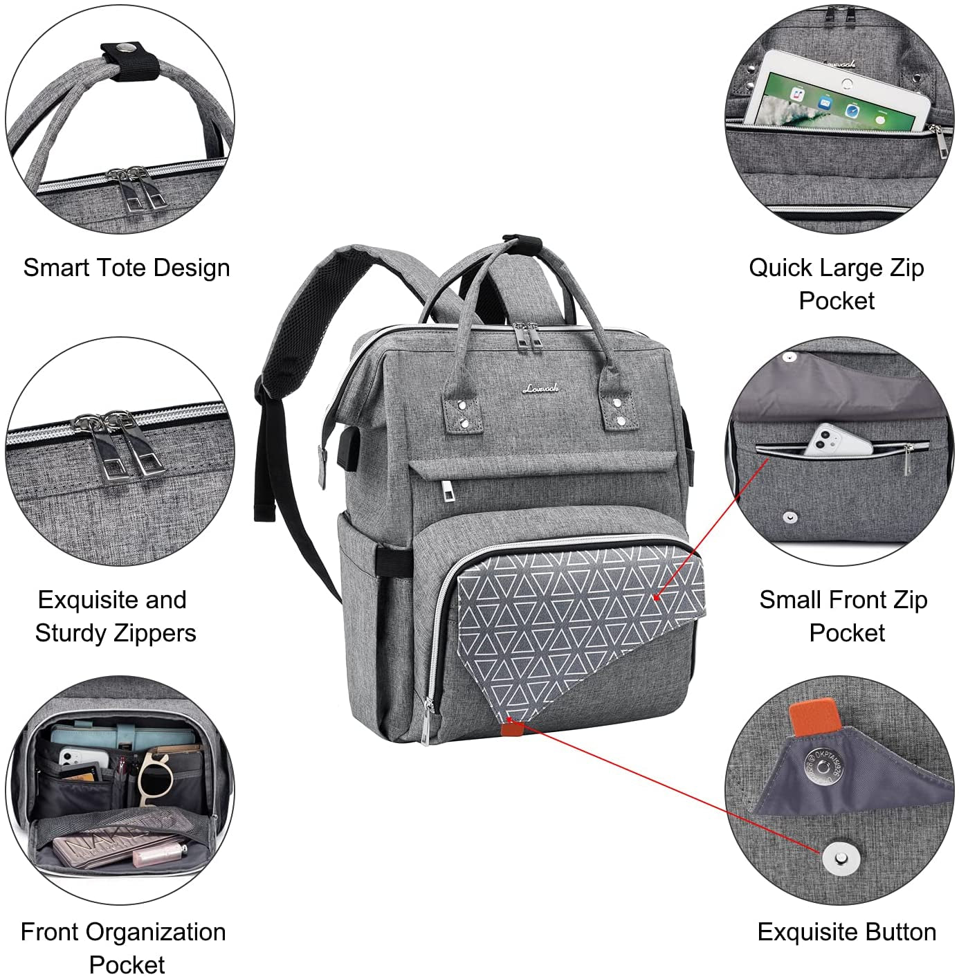 Laptop Backpack Women 17 Inch Travel Casual Daypack College Backpack Teacher Doctor Nurse Work Bags Computer Backpack Purse with USB Port Water Resistant,Grey