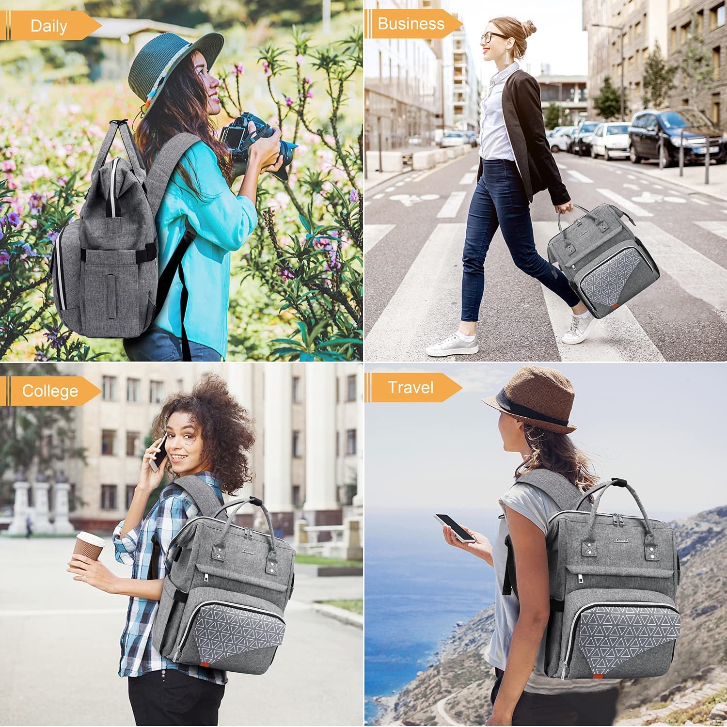 Laptop Backpack Women 17 Inch Travel Casual Daypack College Backpack Teacher Doctor Nurse Work Bags Computer Backpack Purse with USB Port Water Resistant,Grey